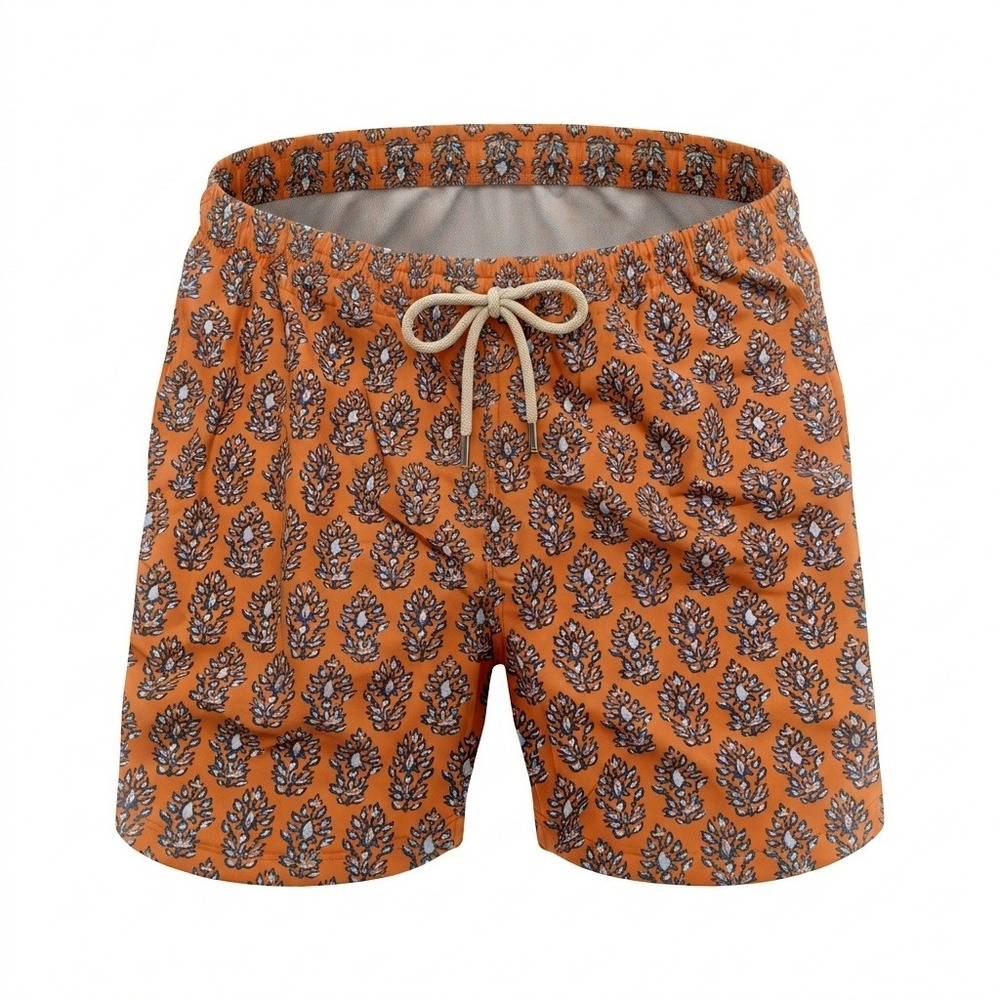 J. McLaughlin Mens Orange Paisley Swim Trunks Mesh Lined Shorts Size XL